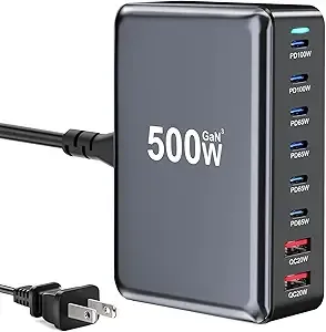 500W USB C Fast Charger Block, 8 Port USB Charging Station, GaN Ⅲ Pro Double 100W PD PPS Port Fast Charging Station for Multiple Devices,Laptop Wall Charger Compatible with MacBook/iPhone 16/iPad etc