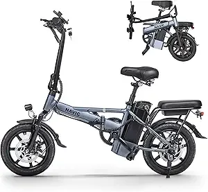 NAVIC Electric Bike for Adults, 750W Peak Folding Ebike, 14 Adults Electric Bicycles with 499.2/749Wh Removable Battery, 22Mph Max Speed, 40Miles Range, Multi-Shock Absorption, Commuting Mini EBikes