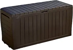 Keter Marvel Plus 71 Gallon Resin Outdoor Storage Box for Patio Furniture Cushions, Throw Pillows, Garden Tools and Pool Floats, Brown