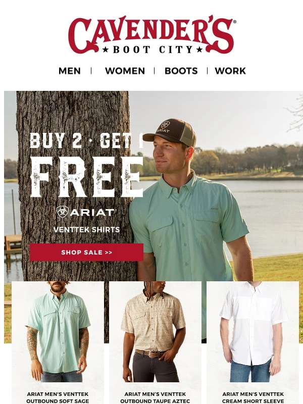 Cavender's - Ariat B2G1 FREE shirts >>