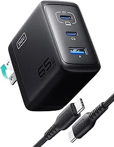 INIU - 65W USB C Charger Block, 3-Port, Fast, Compact, Foldable, for MacBook, iPad Pro, Galaxy S24, iPhone 16/15