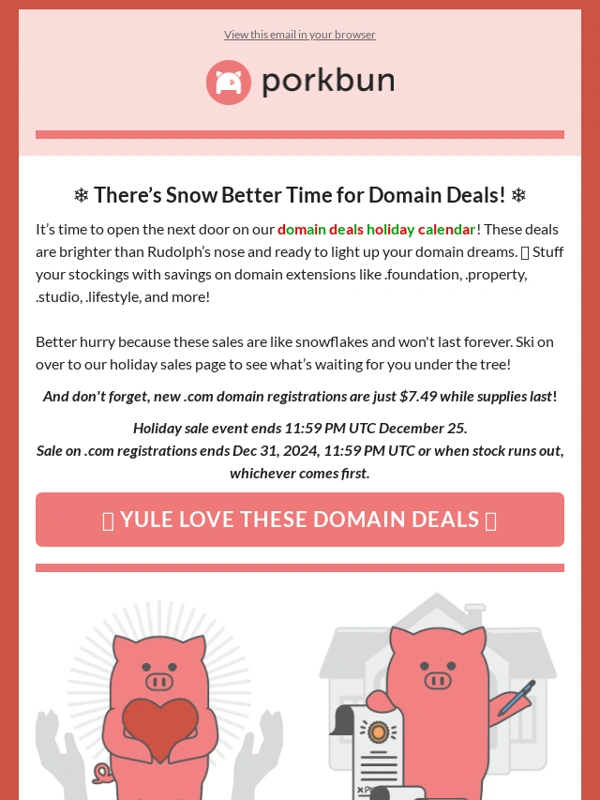 Porkbun - Day 3 of the Porkbun holiday domain sale! ? See inside!