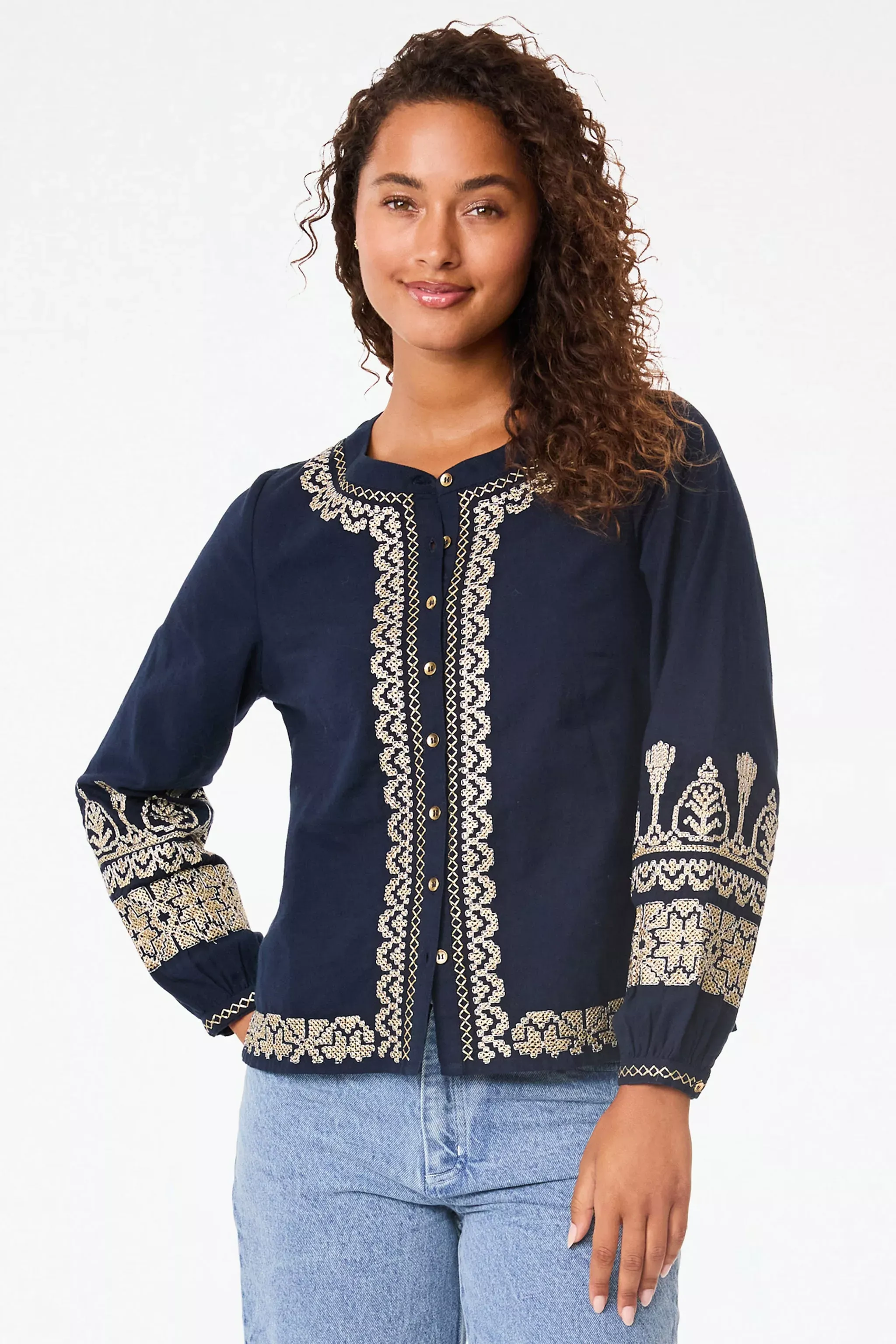 Roller Rabbit Metallic Cross Stitch Rigsby Top