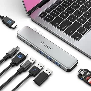 TOTU 8-in-2 USB Type-C Hub Multiport Adapter with Dual HDMI, 92W Power Delivery, 3-USB 3.0 Ports, Card Reader for SD and TF, MacBook Pro 2016-2021, MacBook Air 2018 or Later (Space Grey)