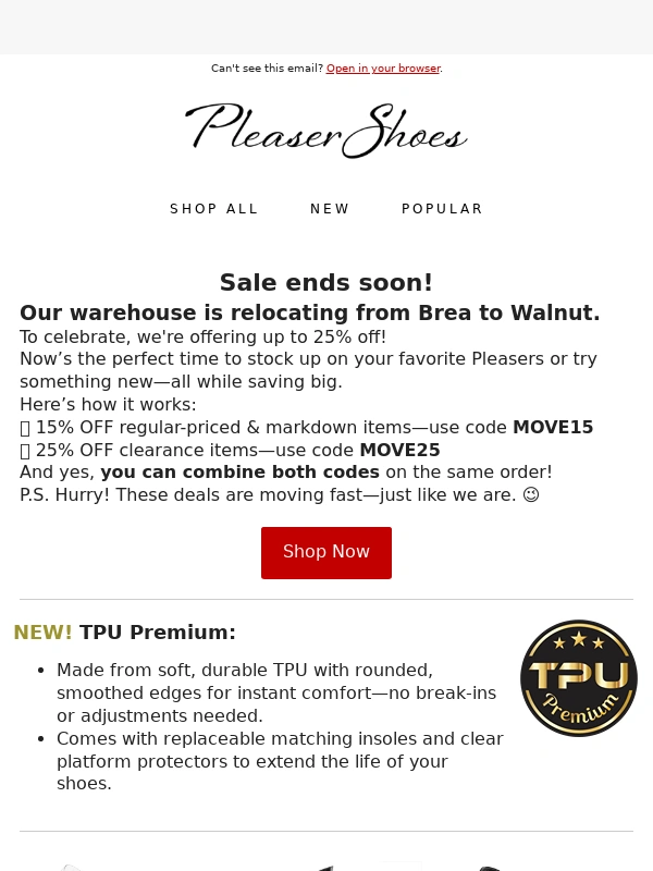 Pleaser Shoes - Last Chance: Celebrate Our New Chapter!