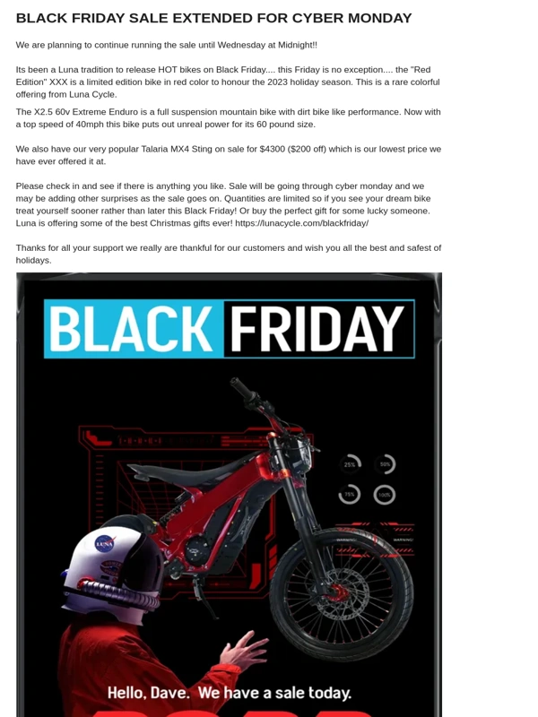 Luna Cycle - Black Friday EXTENDED Through Cyber Monday
