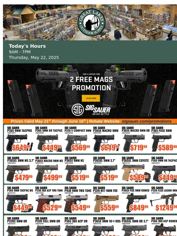Great Lakes Outdoor Supply - Save up to $250 on a new Sig Sauer