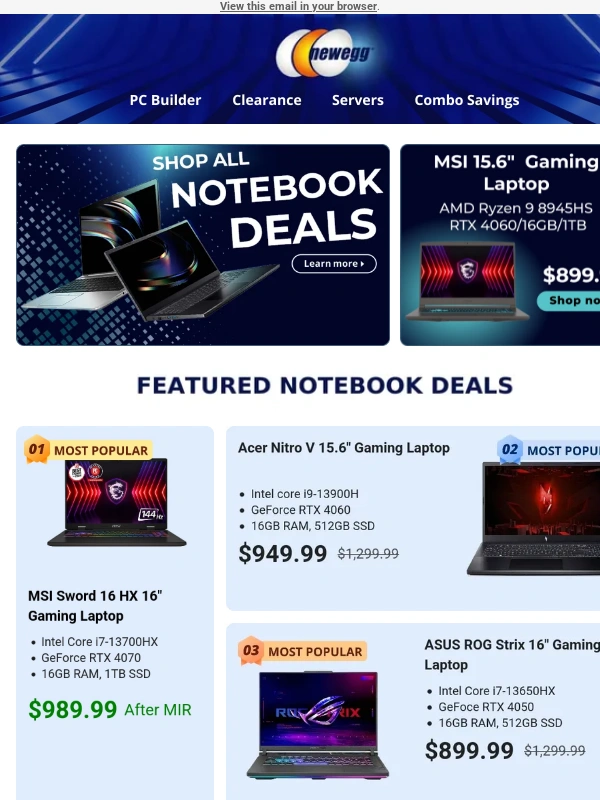 Newegg - $899.99 MSI Thin Gaming Laptop! $779.99 MSI Prestige Evo Notebook!