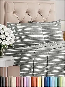 King Size 4 Piece Sheet Set - Comfy Breathable & Cooling Bed Sheets Set - Hotel Luxury Bedding for Women, Men, Kids, Teens, Boys & Girls - Deep Pockets, Soft, Wrinkle Free - Oeko-Tex - Grey Stripes 3
