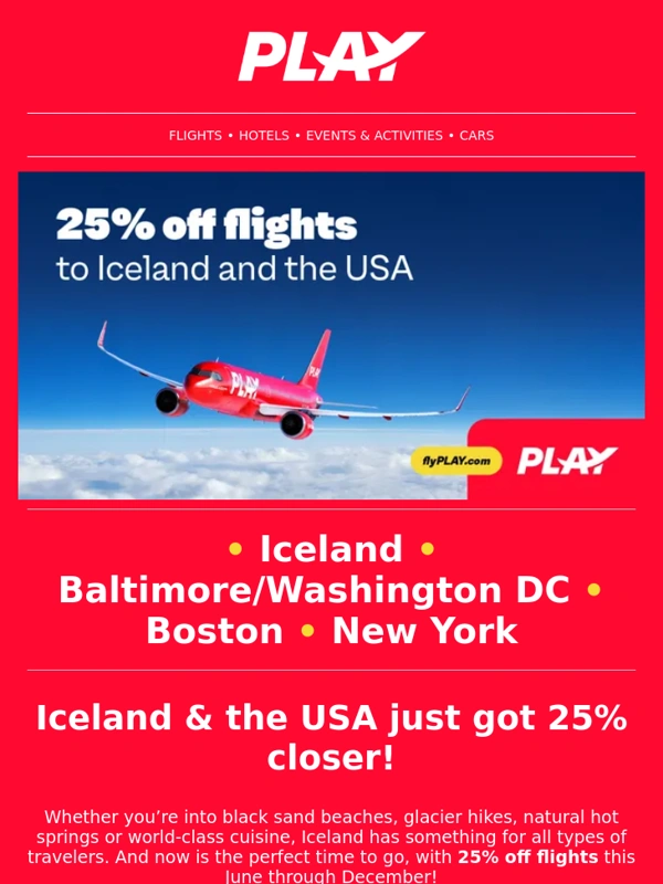 Flyplay - 25% off flights to Iceland & the USA!✈️