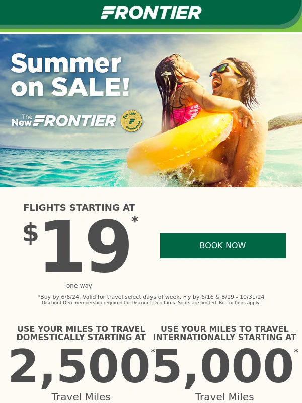 Frontier Airlines - Suns Out,Deals Out ☀️ $19 Summer Flights have arrived ✈️