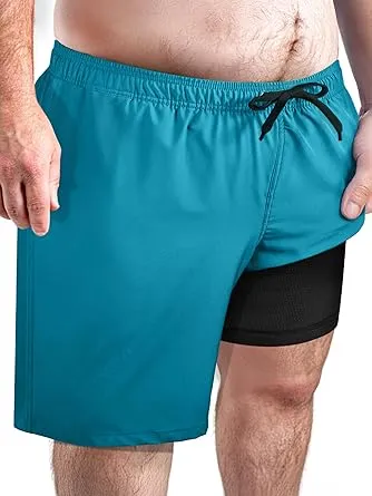 Arcweg Big and Tall Swim Trunks Men Plus Size Quick Dry with Compression Liner & Phone Pocket 5XL, Grey