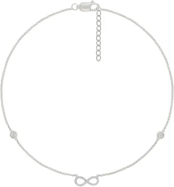 Sterling Silver Diamond Infinity Anklet