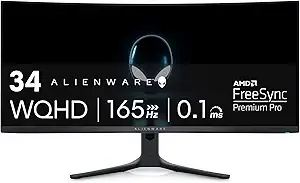 Alienware AW3423DWF Curved QD-OLED Gaming Monitor - 34-inch Quantum Dot OLED 0.1Ms 165Hz 21:9 Curved Display, 99.3% DCI-P3 Color Gamut, VESA DisplayHDR True Black 400, AMD FreeSync Premium Pro - Black