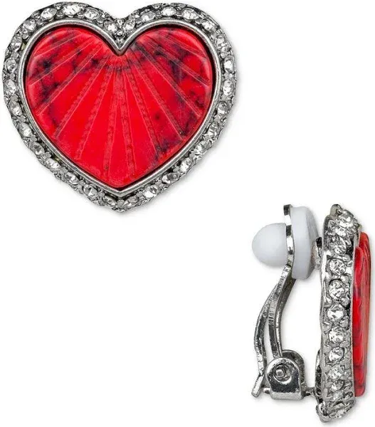 Patricia Nash Women's Pavé-Framed Textured Stone Heart Clip-On Button Earrings