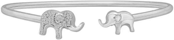 1/7 ct. tw. Diamond Elephant Bangle in Sterling Silver