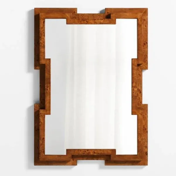 Crate & Barrel Memini Burl Wood Wall Mirror by Athena Calderone