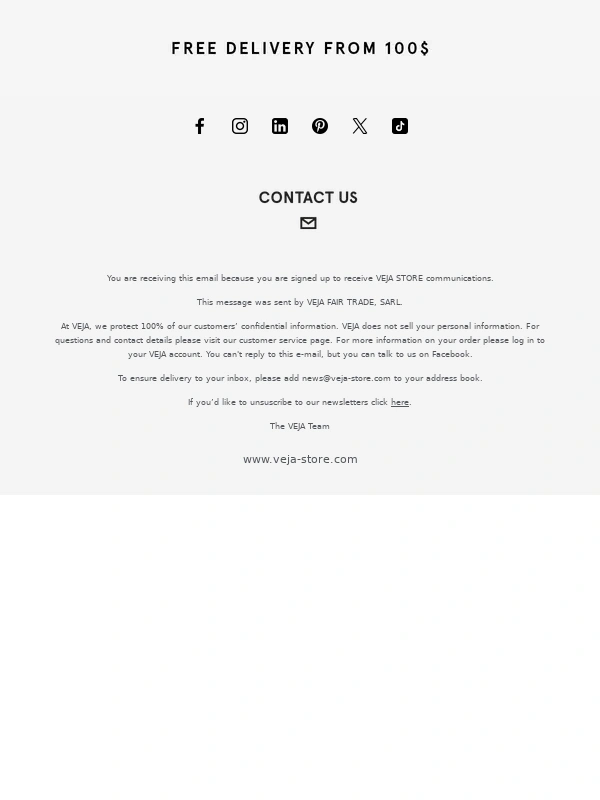 VEJA - TODAY ONLY: FREE EXPRESS SHIPPING