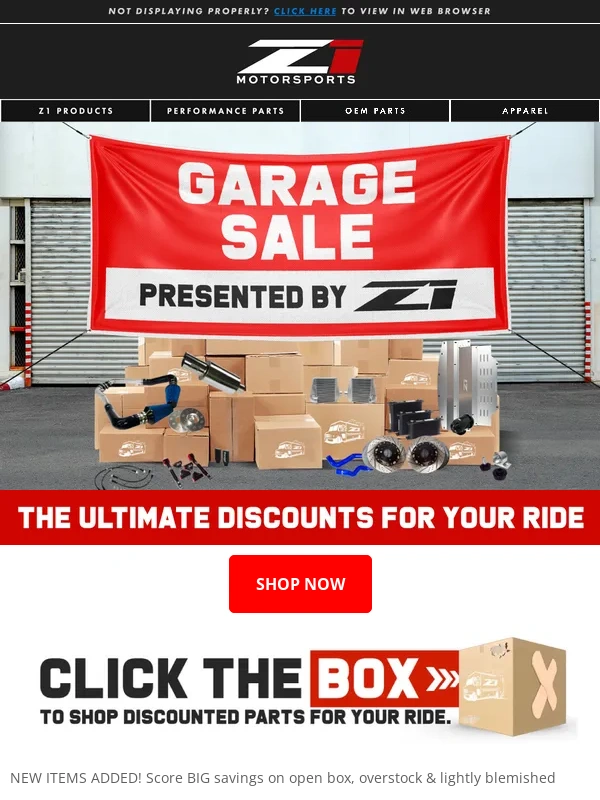 Z1 Motorsports - SAVE NOW! Z1 Garage Sale Deals
