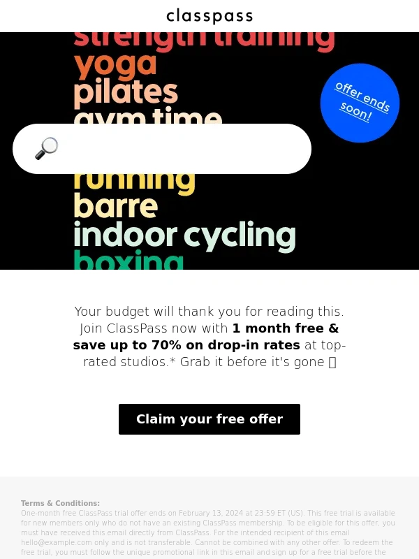 ClassPass - Offer ends SOON ?