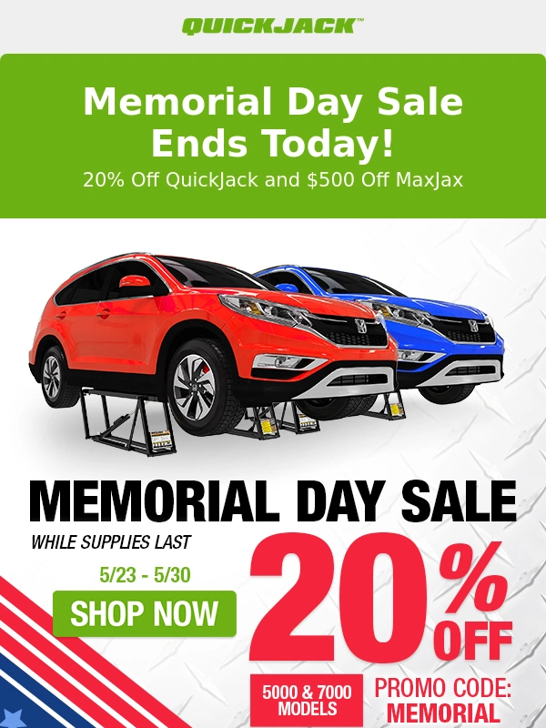 QuickJack - Memorial Day Sale - Last Day to Save!
