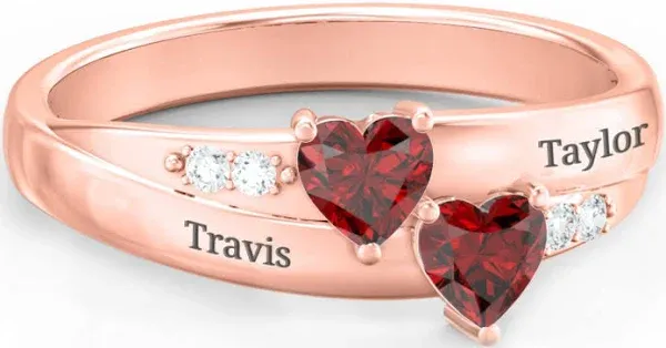 Gold Double Heart Birthstone Ring with Accents