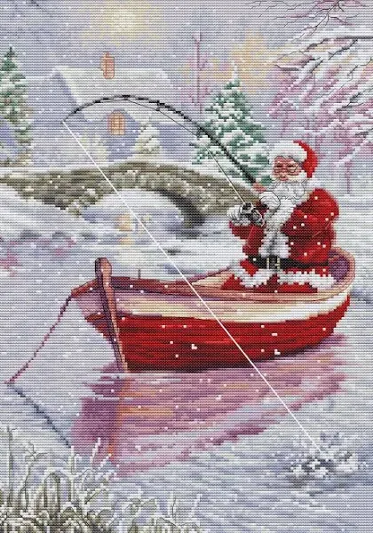 Luca-S Santa Fishing Counted Cross Stitch Kit