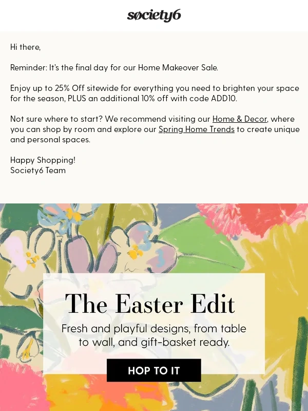 Society6 - Hours Left: Up to 25% Off Home Makeover Sale