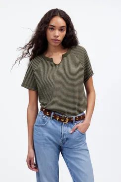 Madewell Splitneck Raglan-Sleeve Tee in Stripe