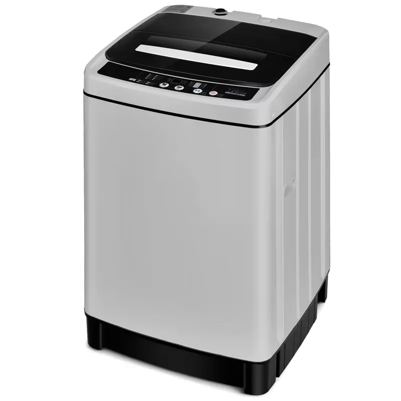 Costway - Full-Automatic Washing Machine, 1.5 Cu.Ft, 11 LBS, White/Gray