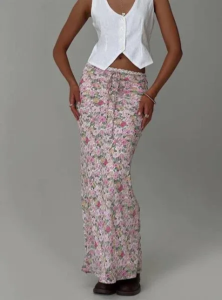 Princess Polly Emily Floral Print Tie Waist Maxi Skirt