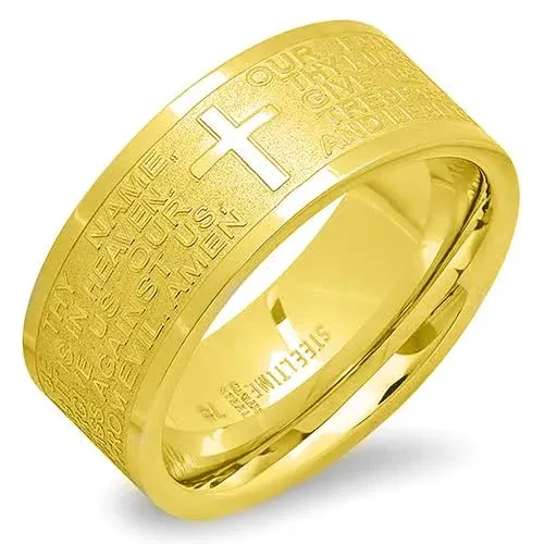 Steeltime 18k Gold plated Stainless Steel Our Father Prayer Ring