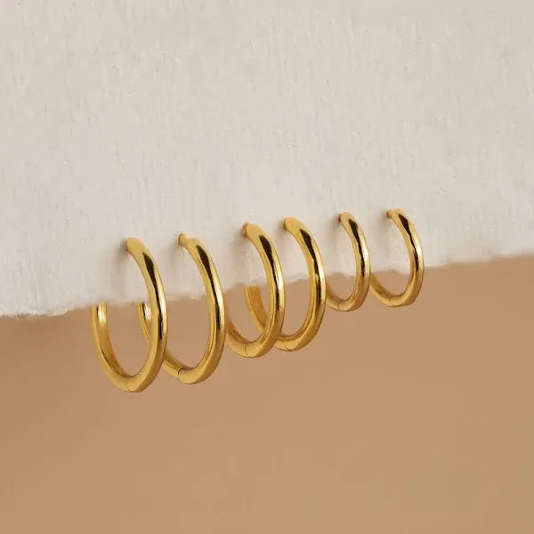 Caitlyn Minimalist Everyday Mini Bold Stacking Hoop Earrings Set
