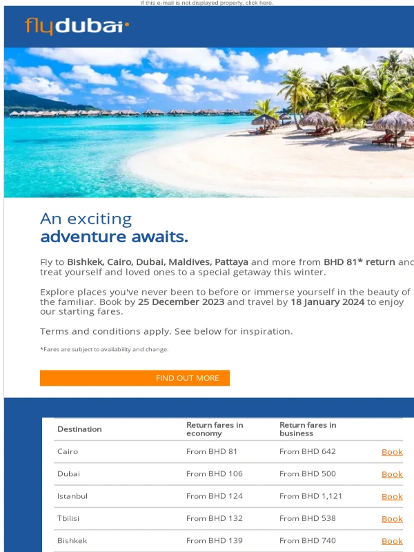 Flydubai - Winter getaways from BHD 81 return