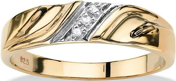 Diamond Accent 18k Gold-plated Sterling Silver Diagonal Wedding Band Ring Palmbeach Jewelry Men's
