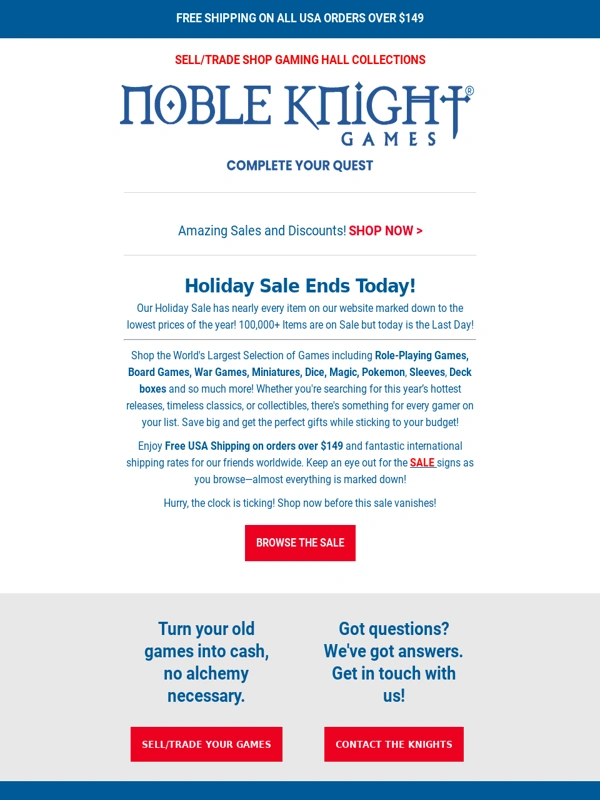 Noble Knight - Holiday Sale Ends Today - Shop Now!