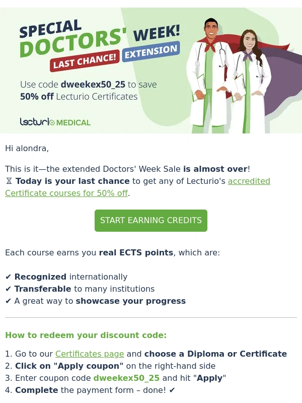 Lecturio - ⏳ Last Chance: 50% Off ECTS Certificates Ends Tonight!