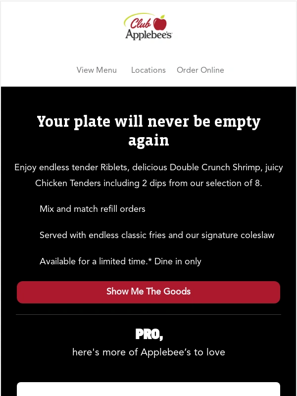 Applebees - It's an All You Can Eat Feast for a juicy $15.99