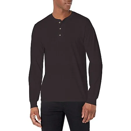 Hanes Originals Men's Tri-Blend Long Sleeve Henley T-Shirt (Black, Large)