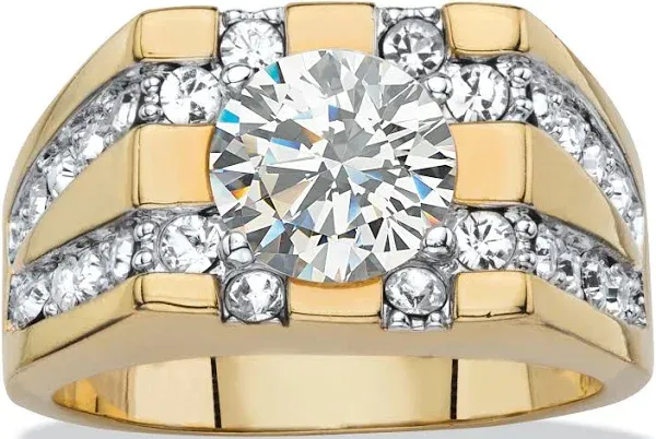 PalmBeach Jewelry Men's 14K Gold-Plated Round White Cubic Zirconia Grid Ring