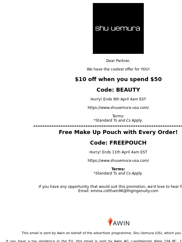 Shu Uemura - Fwd: Shu Uemura (US) (53199): New Offers!!