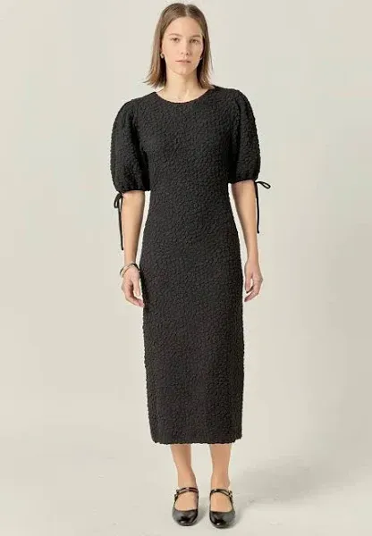 English Factory Textured Puff Sleeve Midi Dress