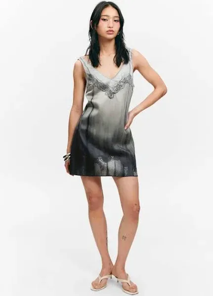 Monki Satin printed Lace Mini Dress