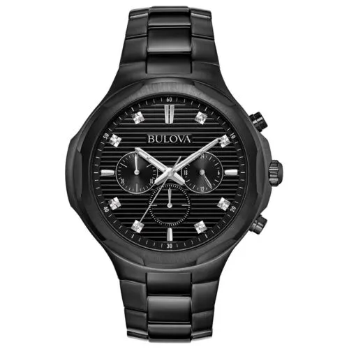 Bulova Mens Quartz Chronograph Diamonds Watch Bracelet Medium Set 46MM 98D147