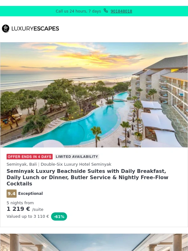 Luxury Escapes - Luxe Fave: Seminyak Beachside Oasis w. Nightly Dinner | 5-Star Parisian Luxury Overlooking the Eiffel Tower w. Daily Breakfast | Maldives All-Inclusive Villas w. Free-Flow Drinks