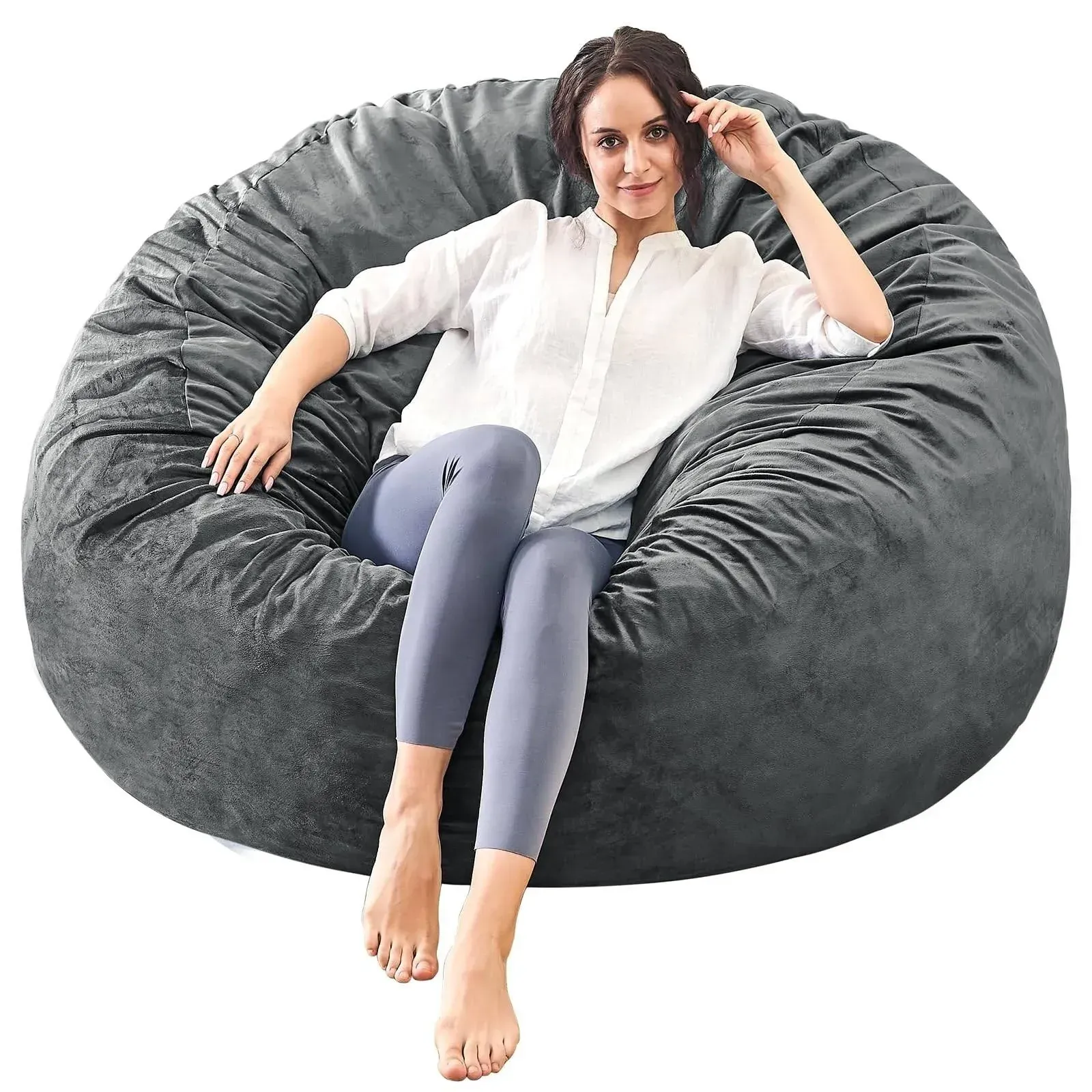 3 Feet Bean Bag Chair - BeanBag Chairs for Adults, Living Room Furniture Sofa with Soft Micro Fiber Cover, Round Fluffy Couch for Bedroom College Dorm - Grey