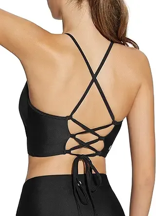 Baleaf Women's Longline Bikini Top Lace Up Crisscross Swim Crop
