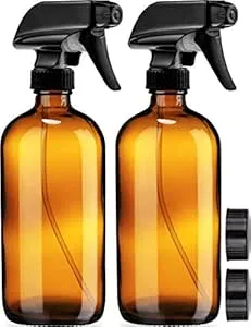 Empty - Amber Glass Spray Bottles, 2 Pack, Large 16oz, for Essential Oils, Plants, Cleaning Solutions, Hair Mister