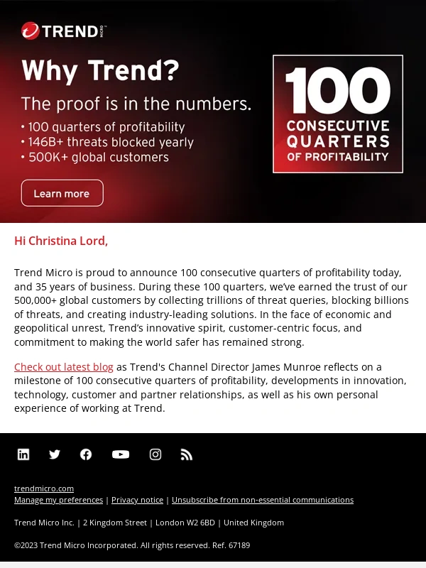 Trend Micro - Celebrating 100 quarters of growth: Trend at 35