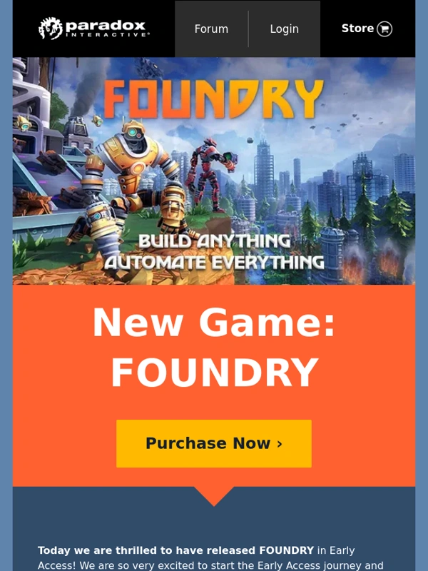 Paradox Interactive - New Game: FOUNDRY - Out Now in Early Access